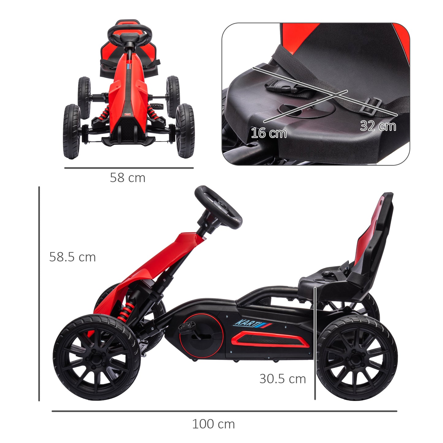 Kids Pedal Go Kart, with Adjustable Seat, EVA Wheels, Seat, Handbrake