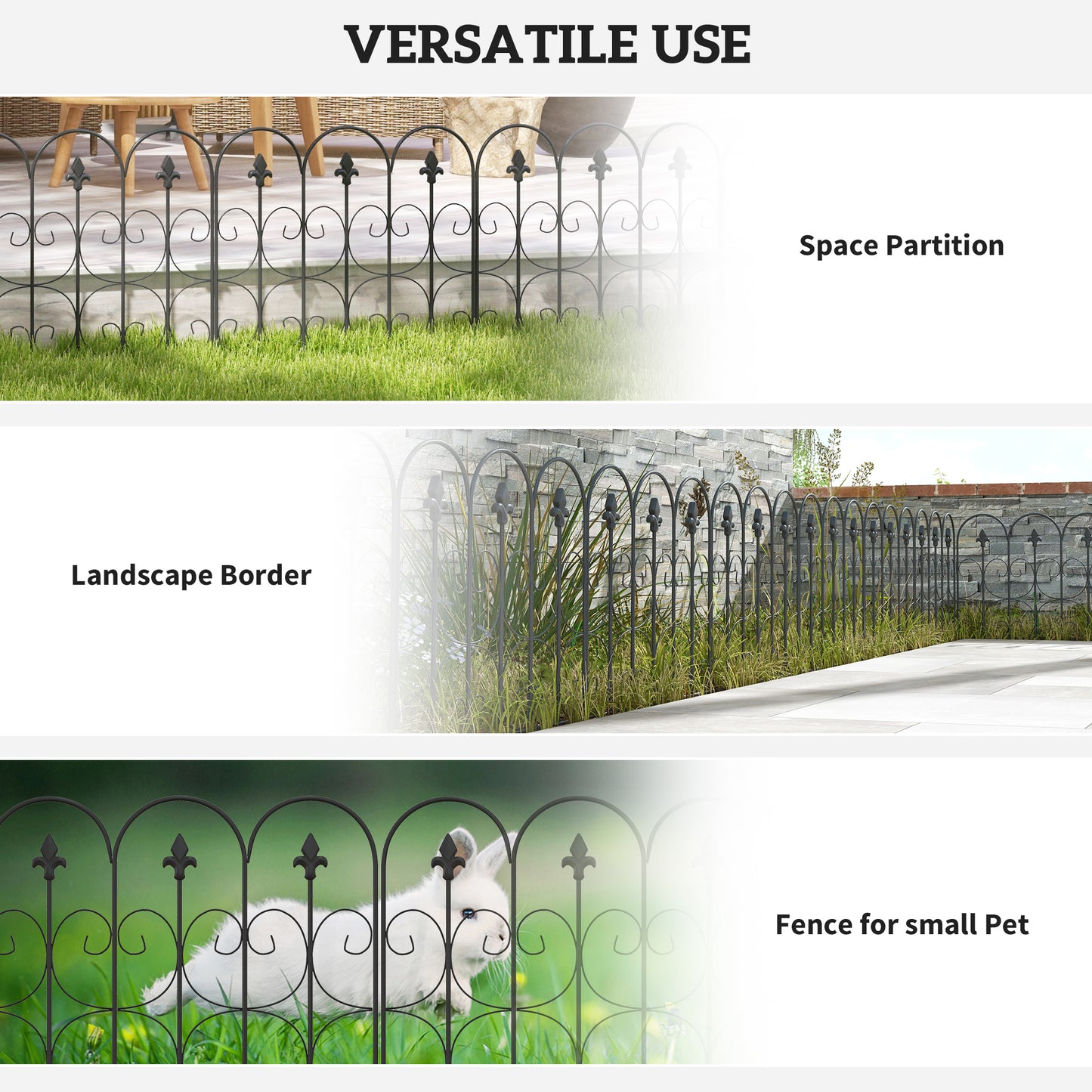 Decorative Garden Fencing, 83cm (H) x 3m (L) 5PCs Outdoor Picket