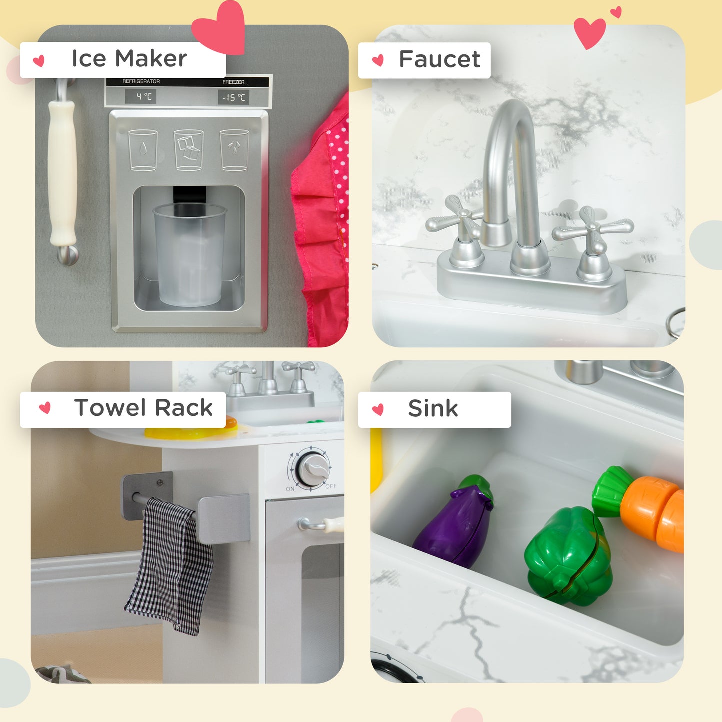 Toy Kitchen with Lights, Sounds, Apron and Chef Hat, Ice Maker