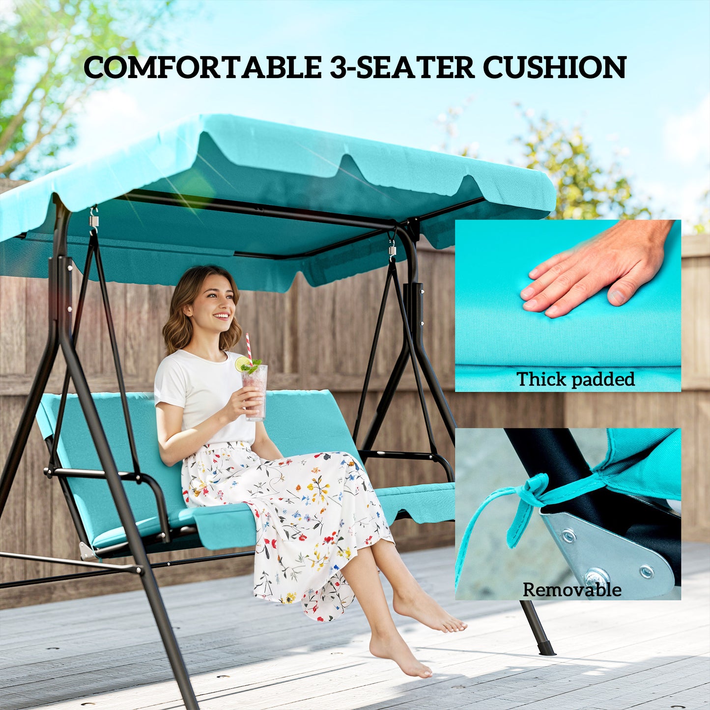 Three-Seater Garden Swing Chair, with Adjustable Canopy