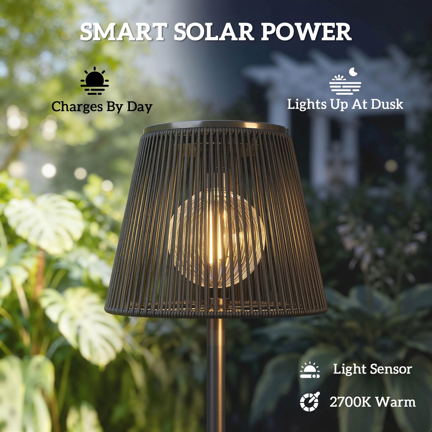 Outdoor Solar Floor Lamp, Adjustable Height Rechargeable Floor Lamp