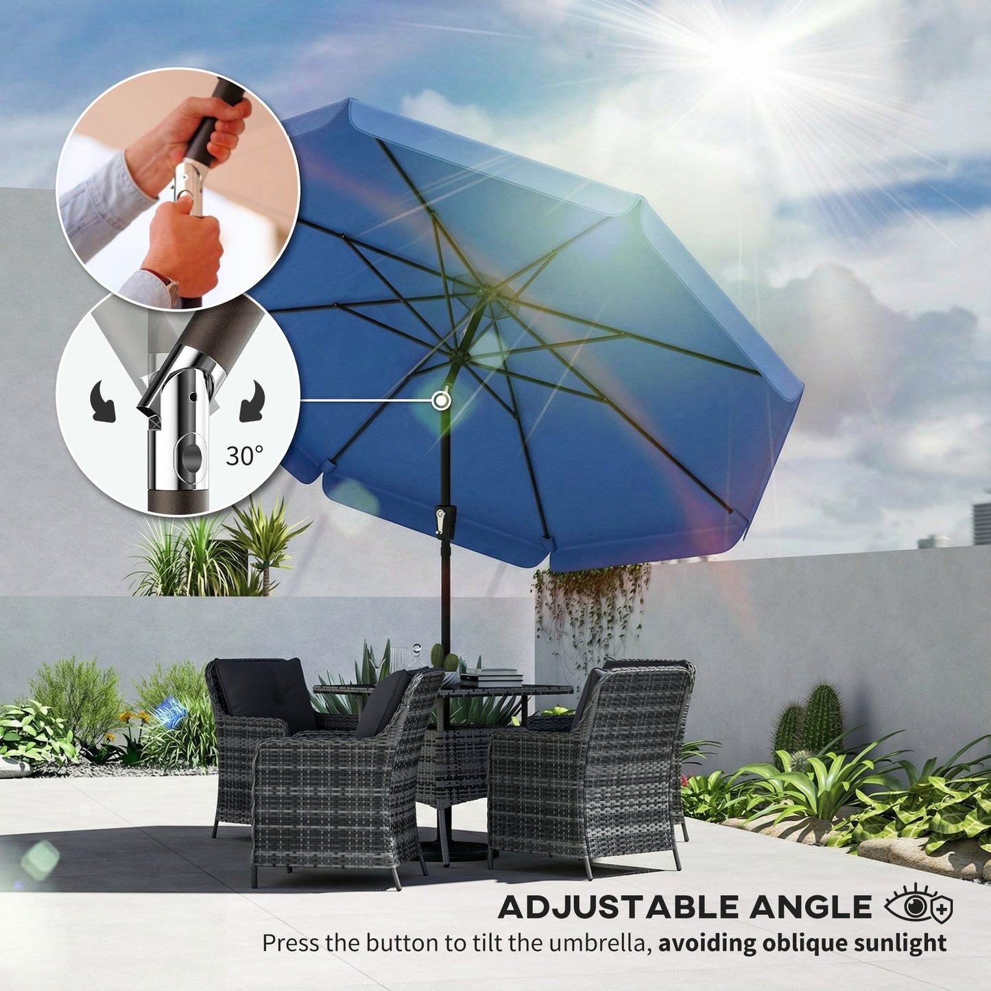 3 m Garden Parasol with Tilt Mechanism & Crank Handle