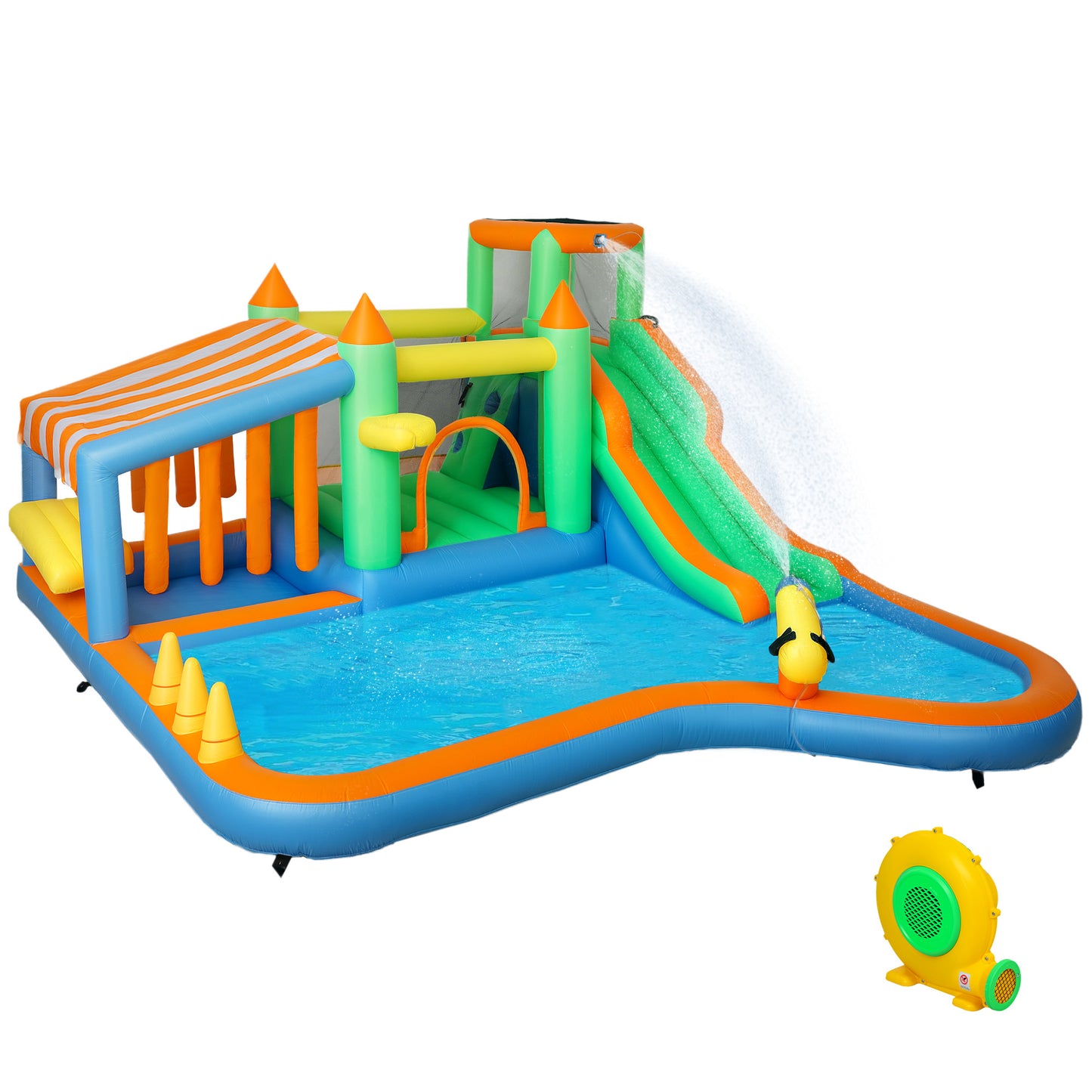 8 in 1 Inflatable Bounce House with 550W Blower, Slide, 2 Pools