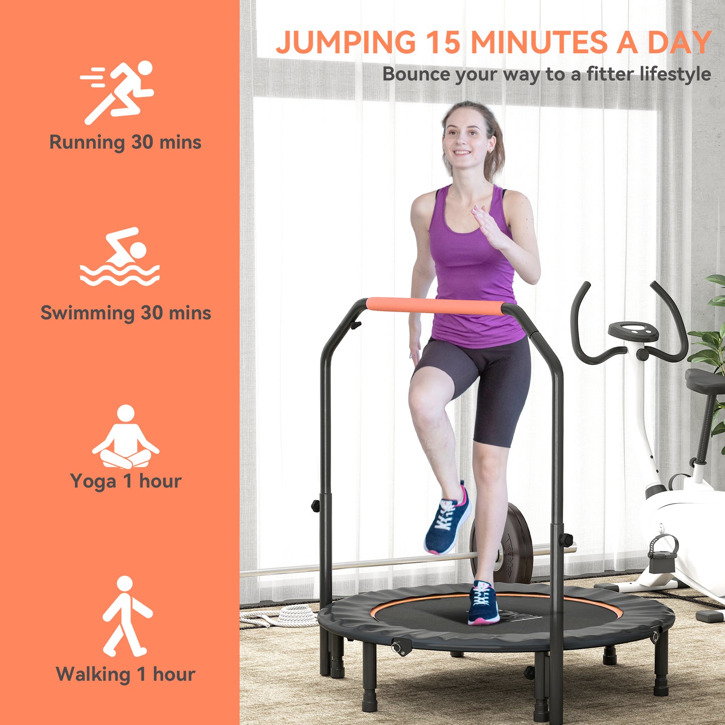 45" Foldable Mini Fitness Trampoline, with Adjustable Foam Handle