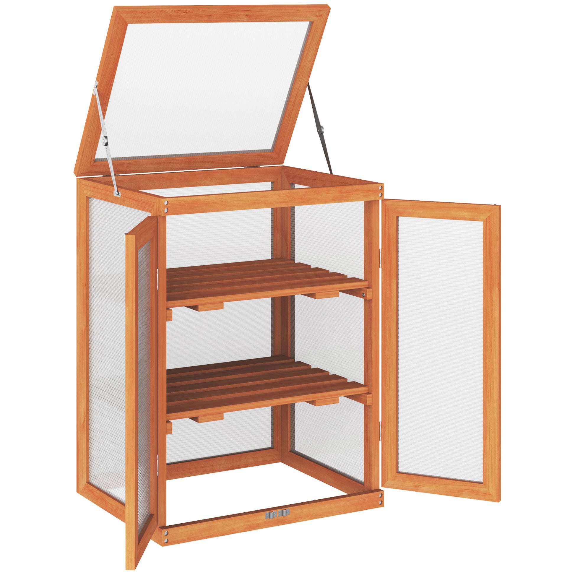 3-tier Wood Greenhouse Garden Polycarbonate Cold Frame Balcony Grow
