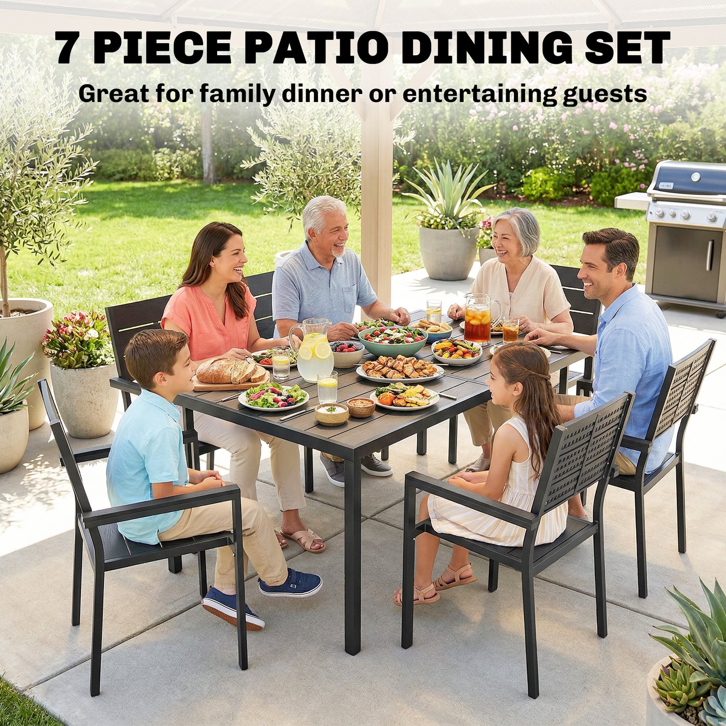 7 Pieces Outdoor Dining Set, Patio Table and Chairs for 6