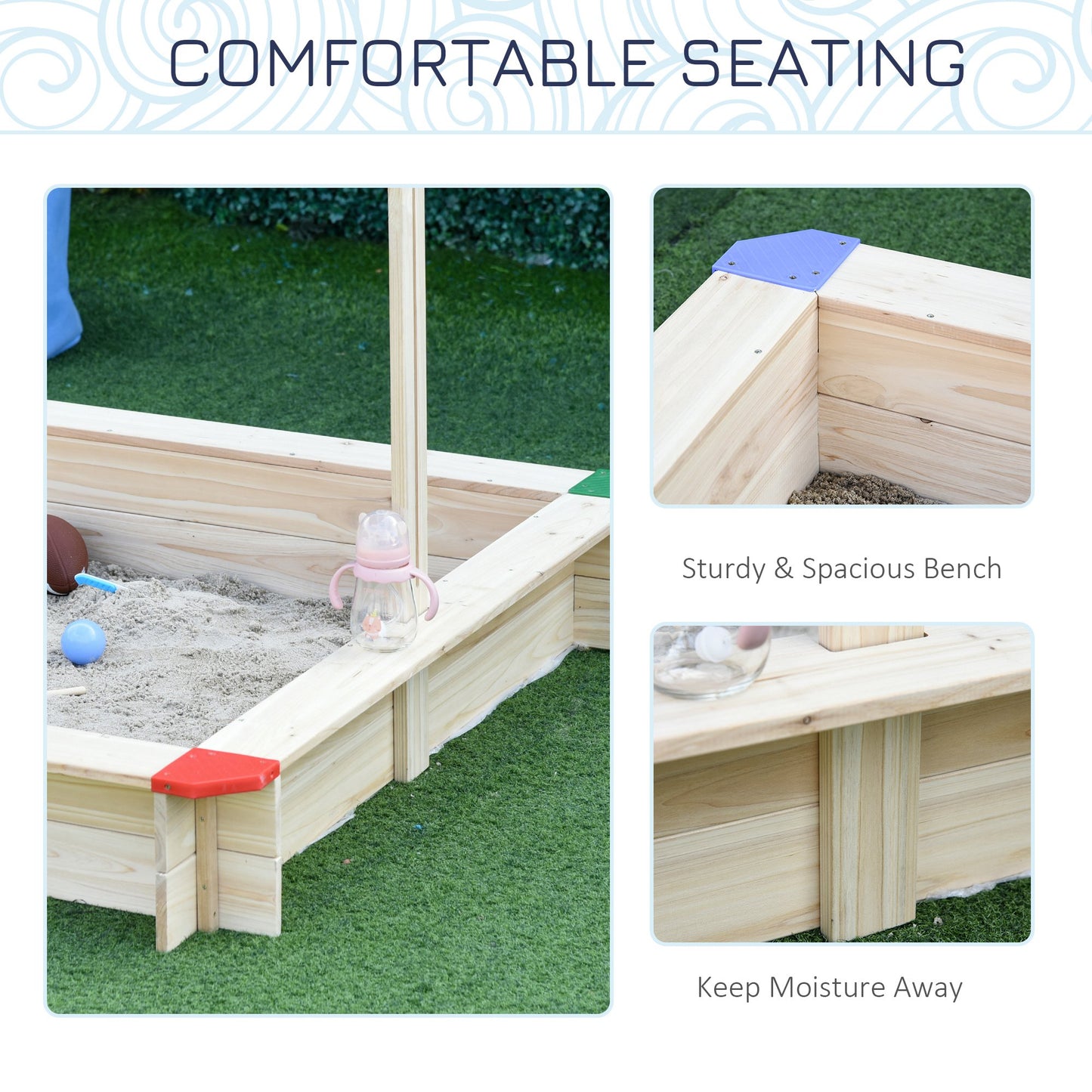 Kids Wooden Sand Pit Sandbox Children Square Outdoor Playset