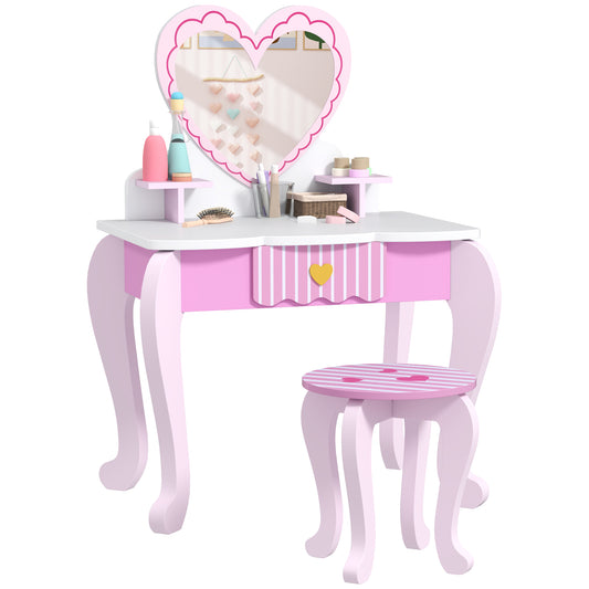 Kids Dressing Table Set, Vanity Table with Stool, Mirror, Drawer (2)
