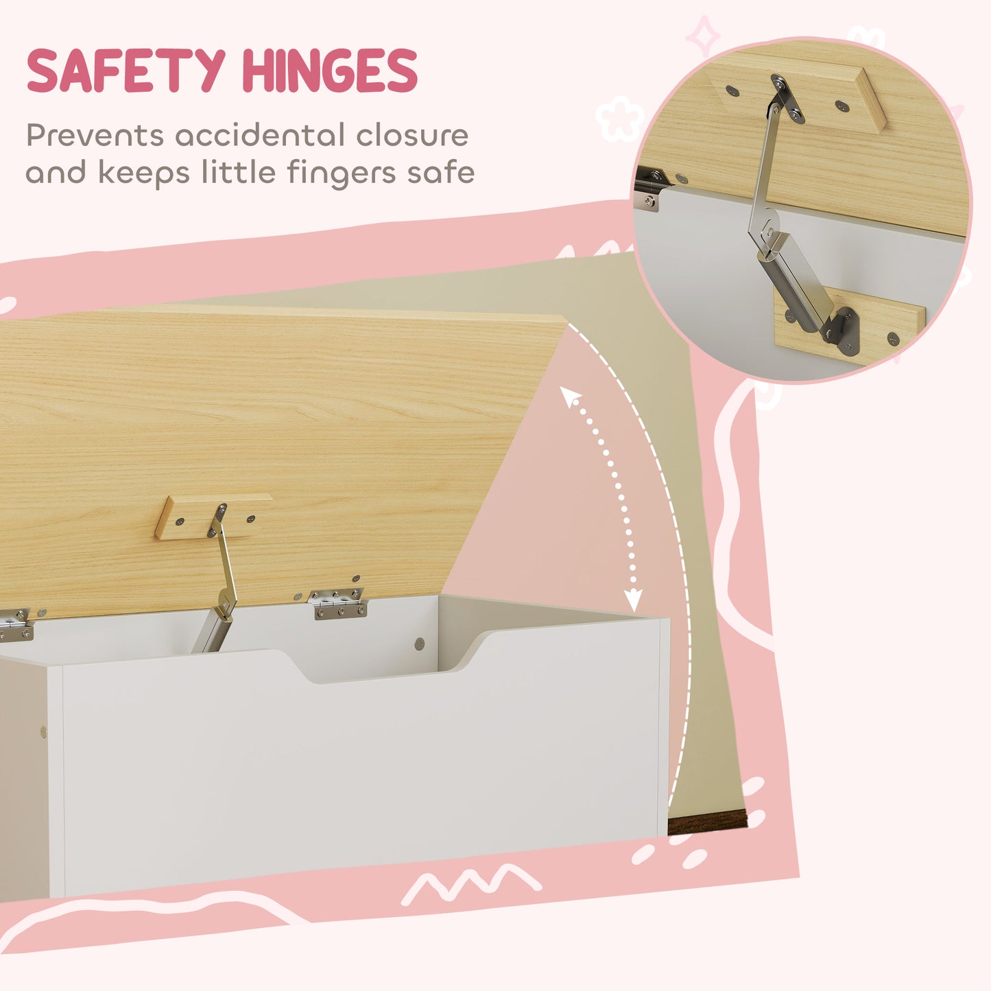 Toy Box with Lid, Toy Chest with Wheels and Safety Hinges