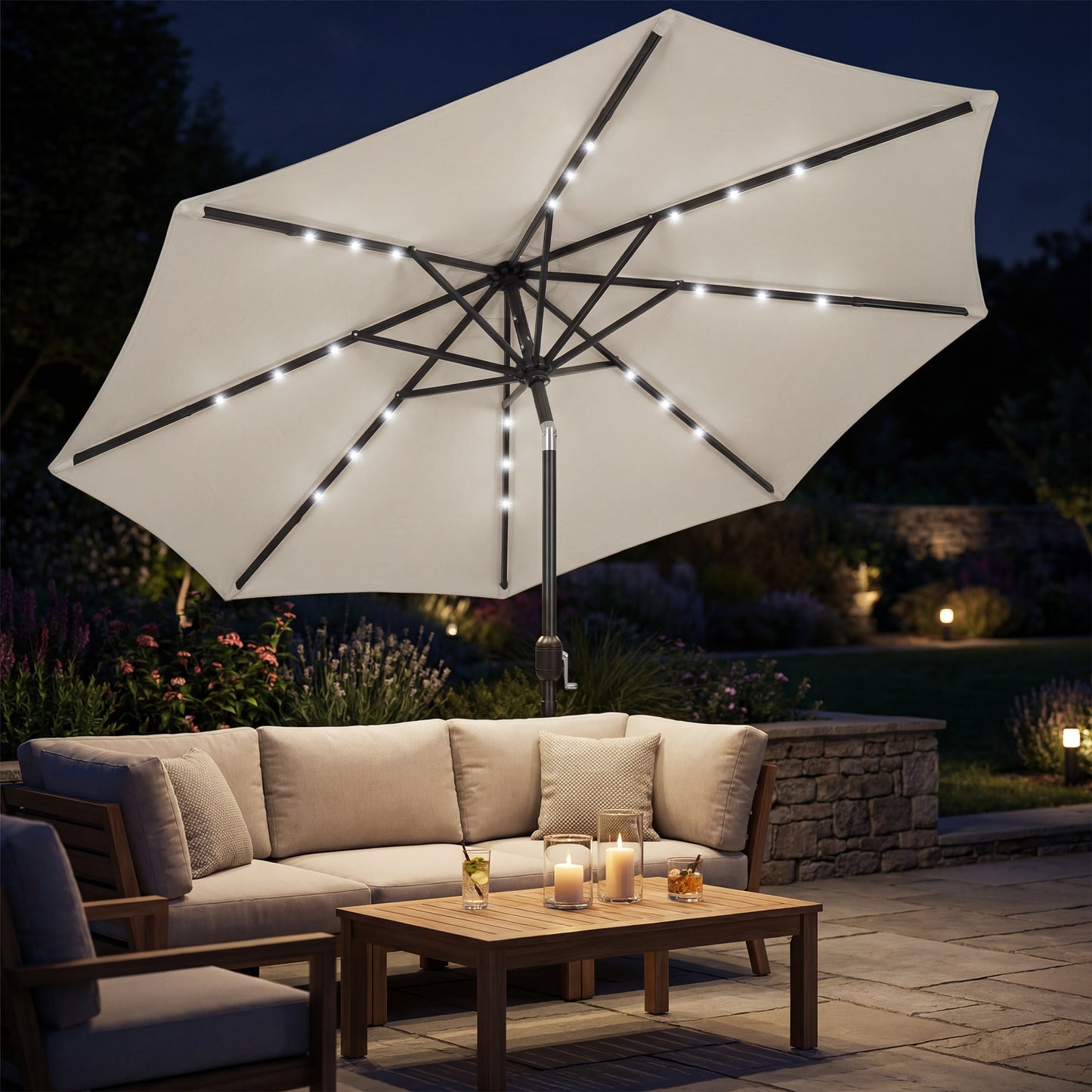 2.6 m Garden Parasol Umbrella with LED Solar Light, Parasol Cover