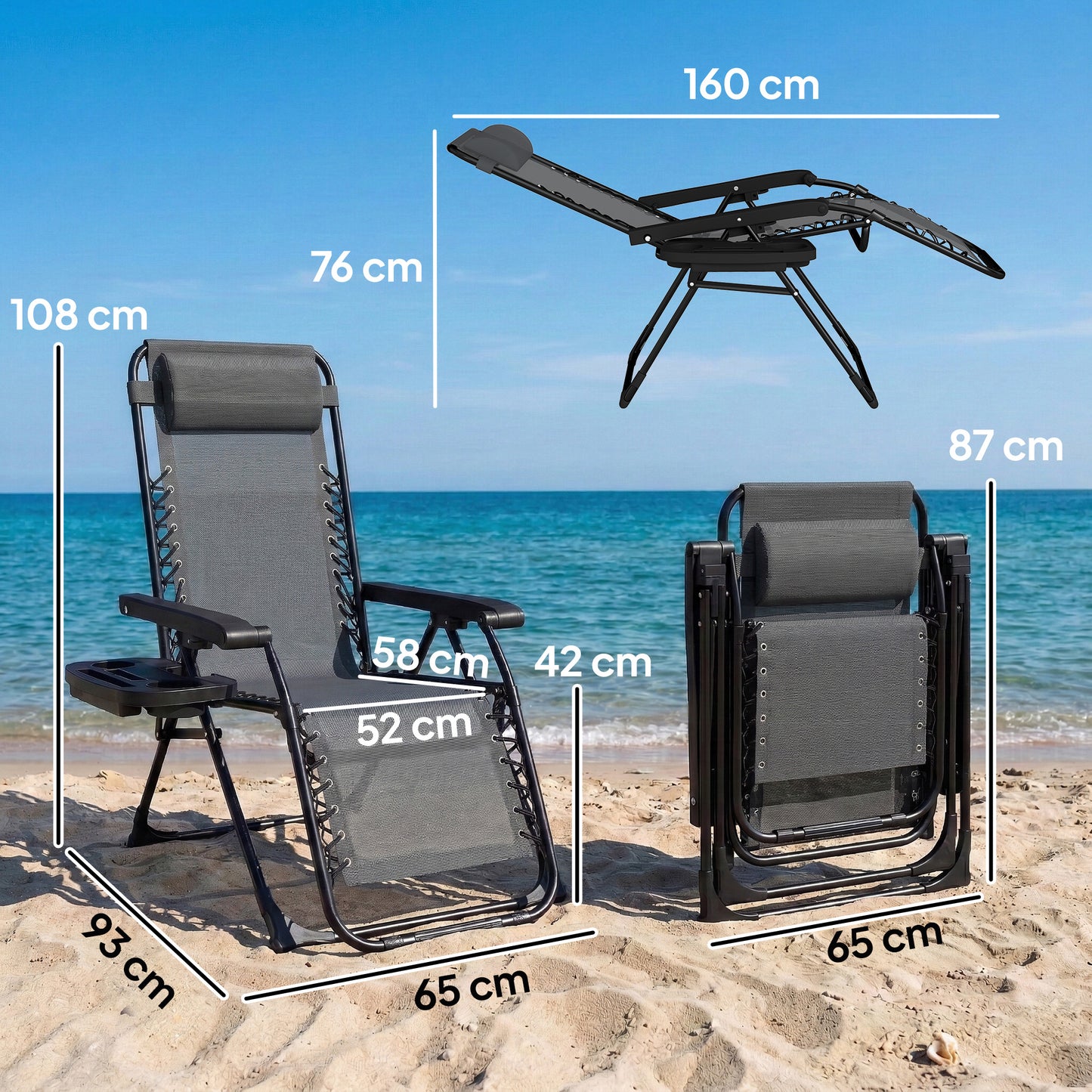 Zero Gravity Chair, Folding Sun Lounger Reclining Garden Chair