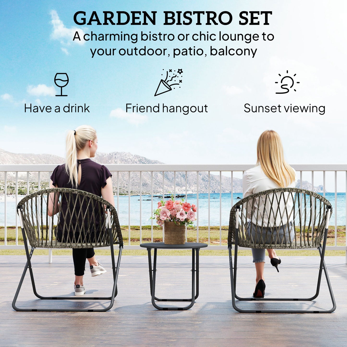 Patio Bistro Set, Folding Patio Furniture Set with 2 Chairs and Table