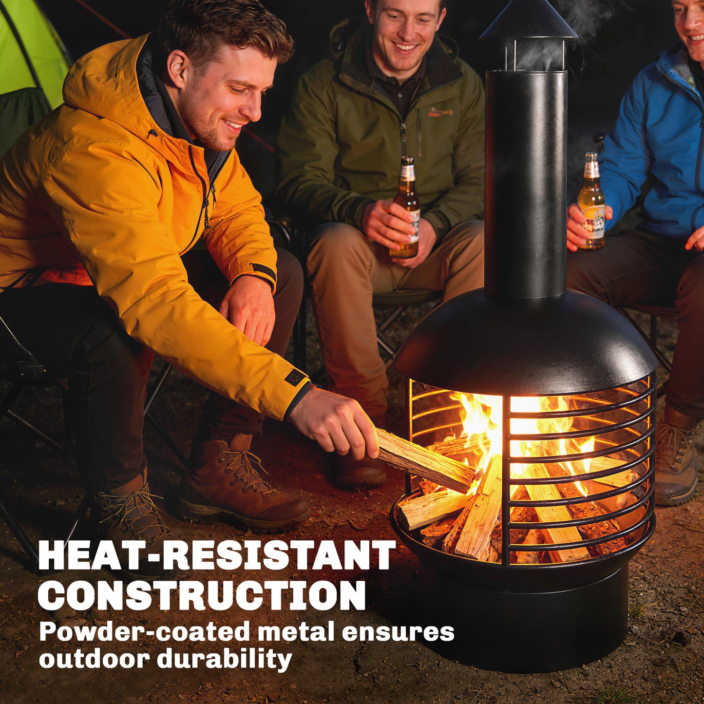 Chimney Fire Pit, Portable Wood Burning Firepit with Poker