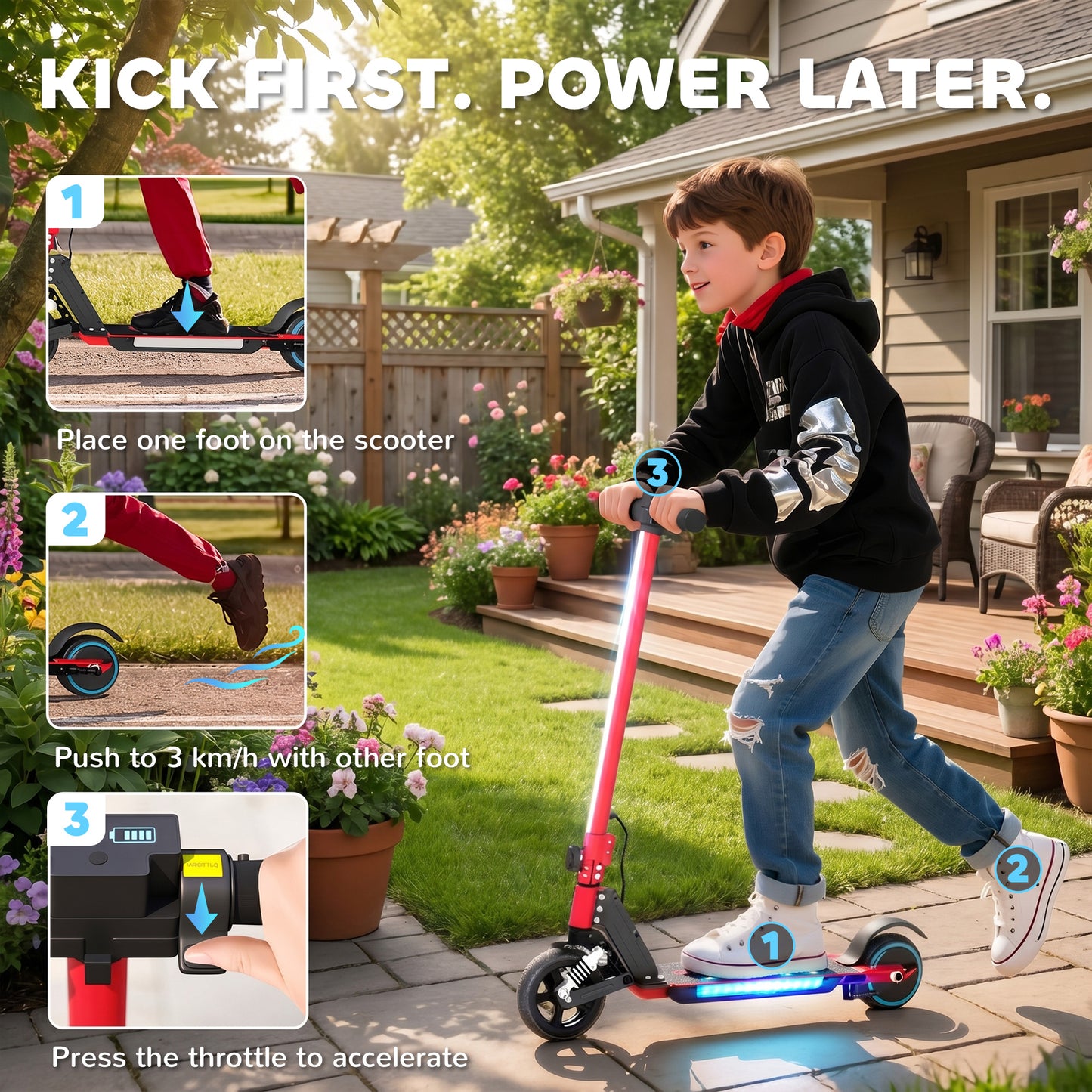 Folding Electric Scooter for Kids, with Dual Brakes
