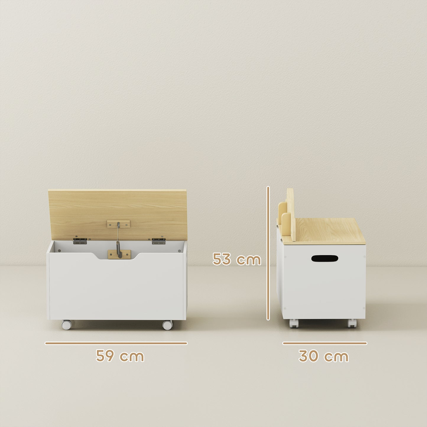 Toy Box with Lid, Toy Chest with Wheels and Safety Hinges