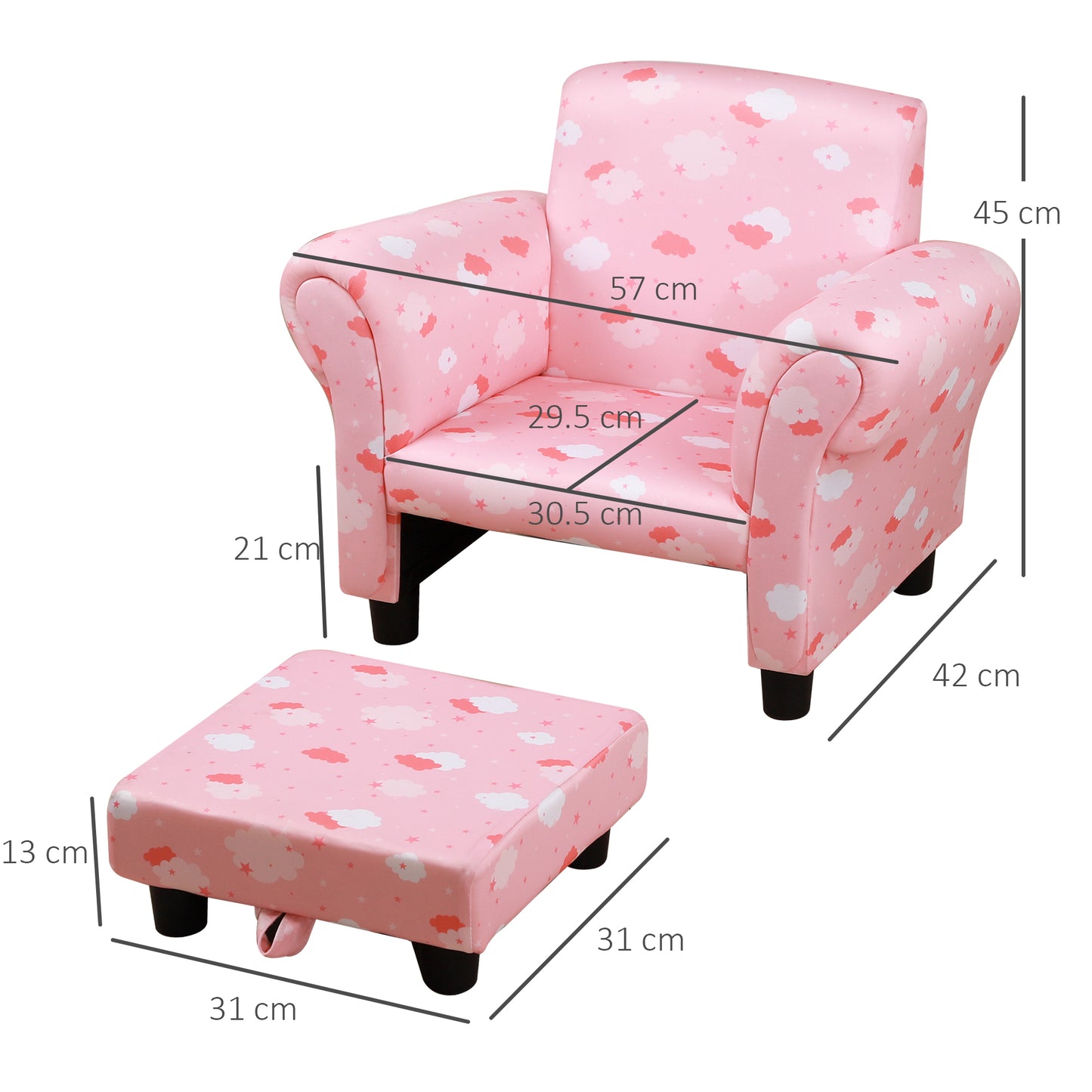 Toddler Chair Children's Armchairs Wood Frame w/ Footrest Anti-Slip
