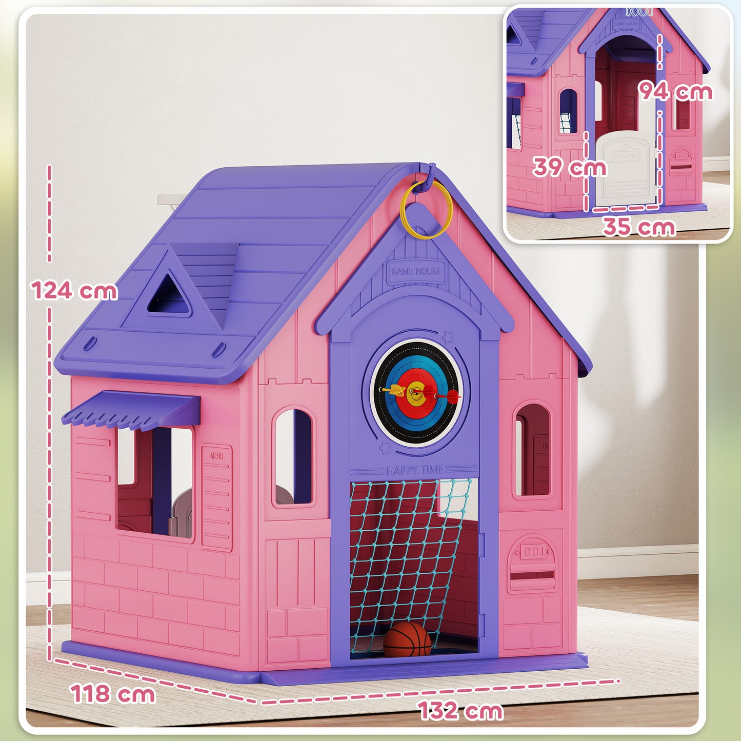 5-in-1 Playhouse for Kids Outdoor Indoor with Basketball Hoop