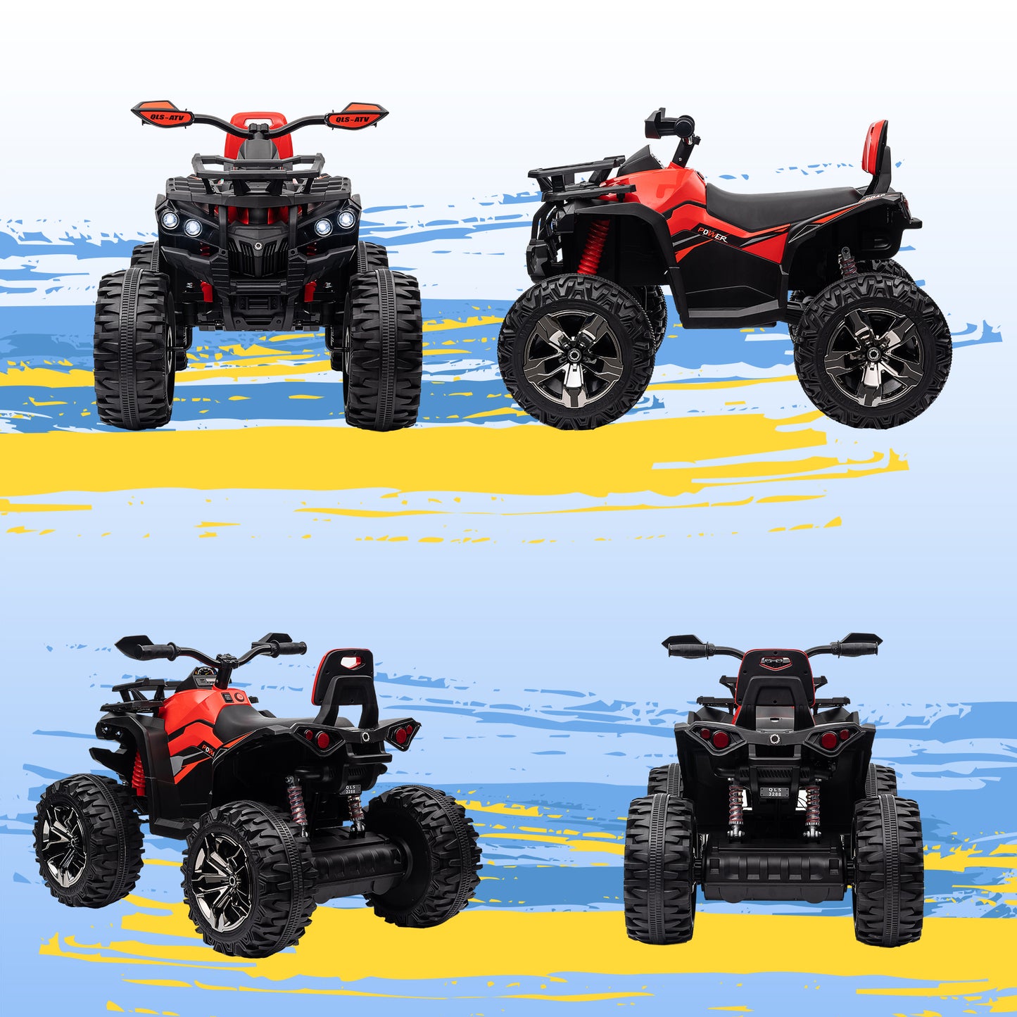 12V Quad Bike ATV with LED Lights, Music, Backrest, Forward, Backward