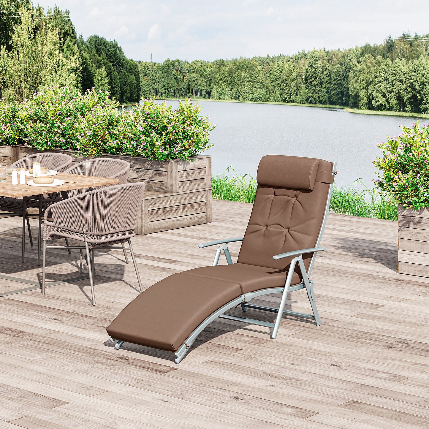 Sun Lounger Steel Frame Outdoor Folding Chaise Texteline Lounge