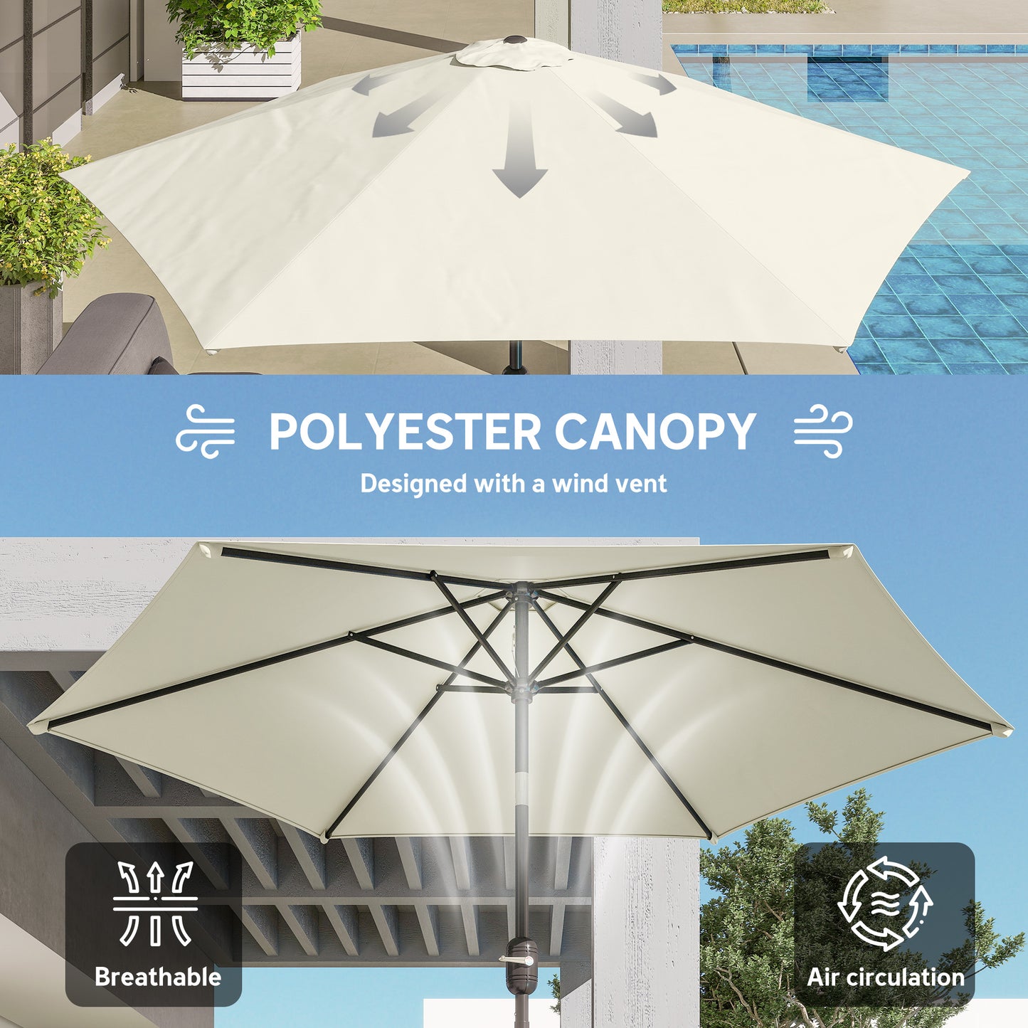 2.6 m Garden Parasol Umbrella with Aluminium Pole (2)