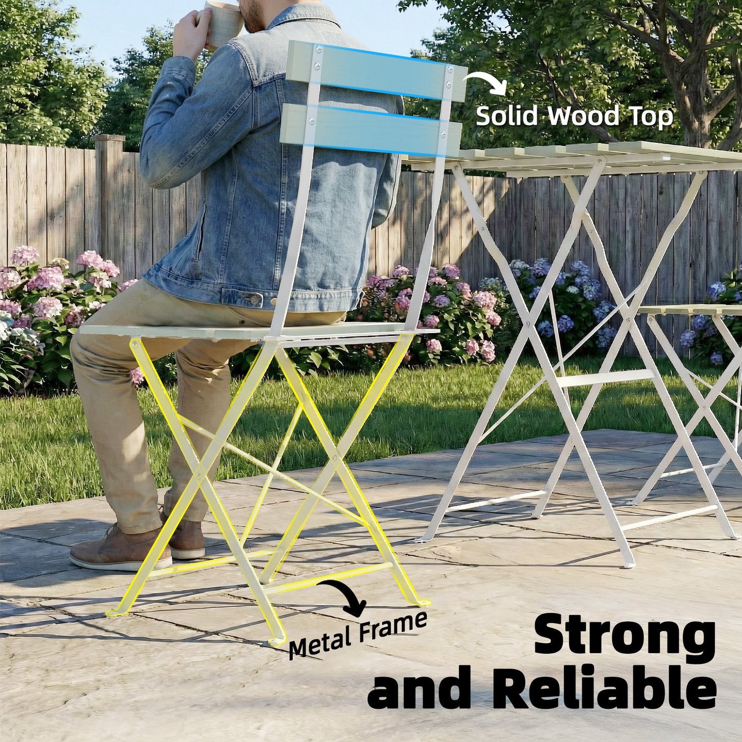 Outdoor Bistro Set Folding Patio Furniture Set with 2 Chairs Table