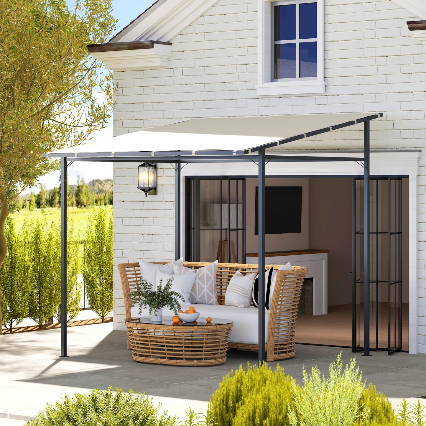 2.4 x 2.4 m Wall Mounted Pergola Gazebo with PA Coating Fabric
