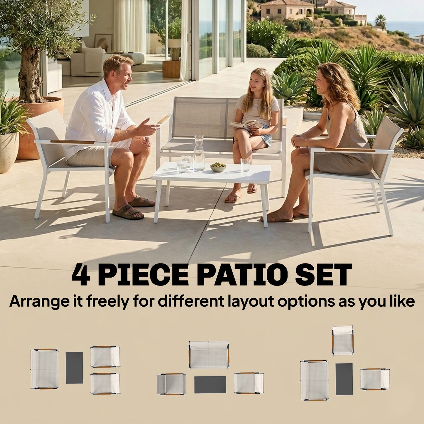 4 Seater Garden Furniture Set with Loveseat, Armchairs, Table