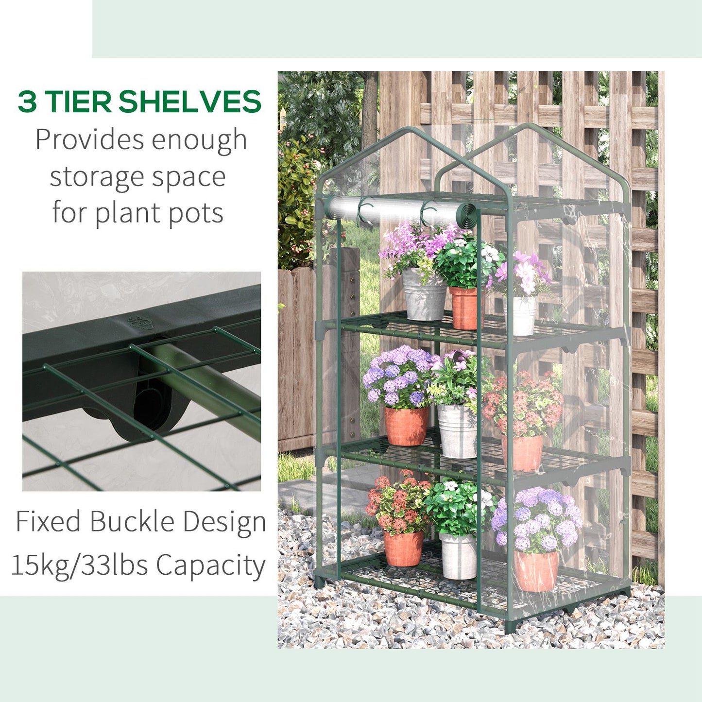3 Tier Mini Greenhouse Portable Garden Grow House with Roll Up Door