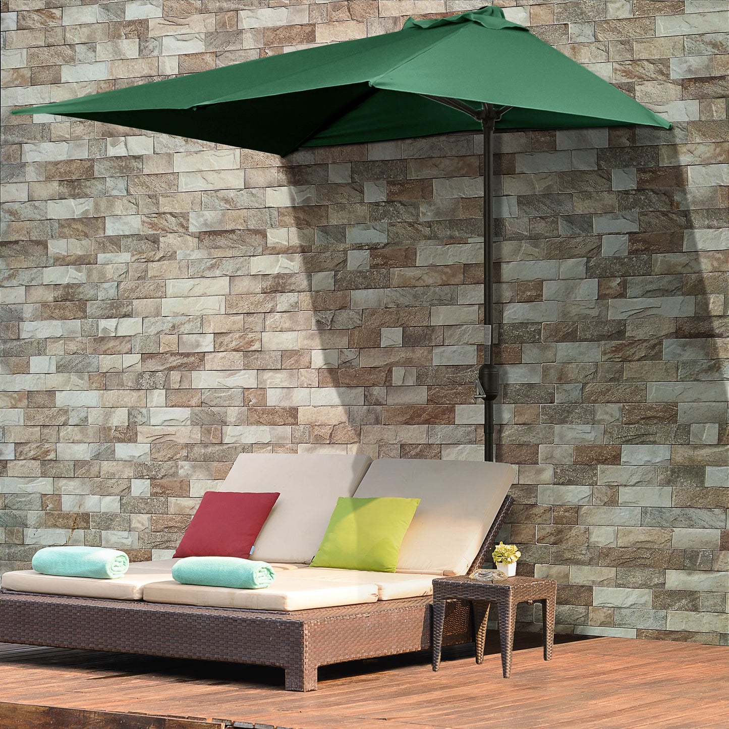 Balcony Half Parasol Semi Round Umbrella Patio Crank Handle (2.3 m (2)