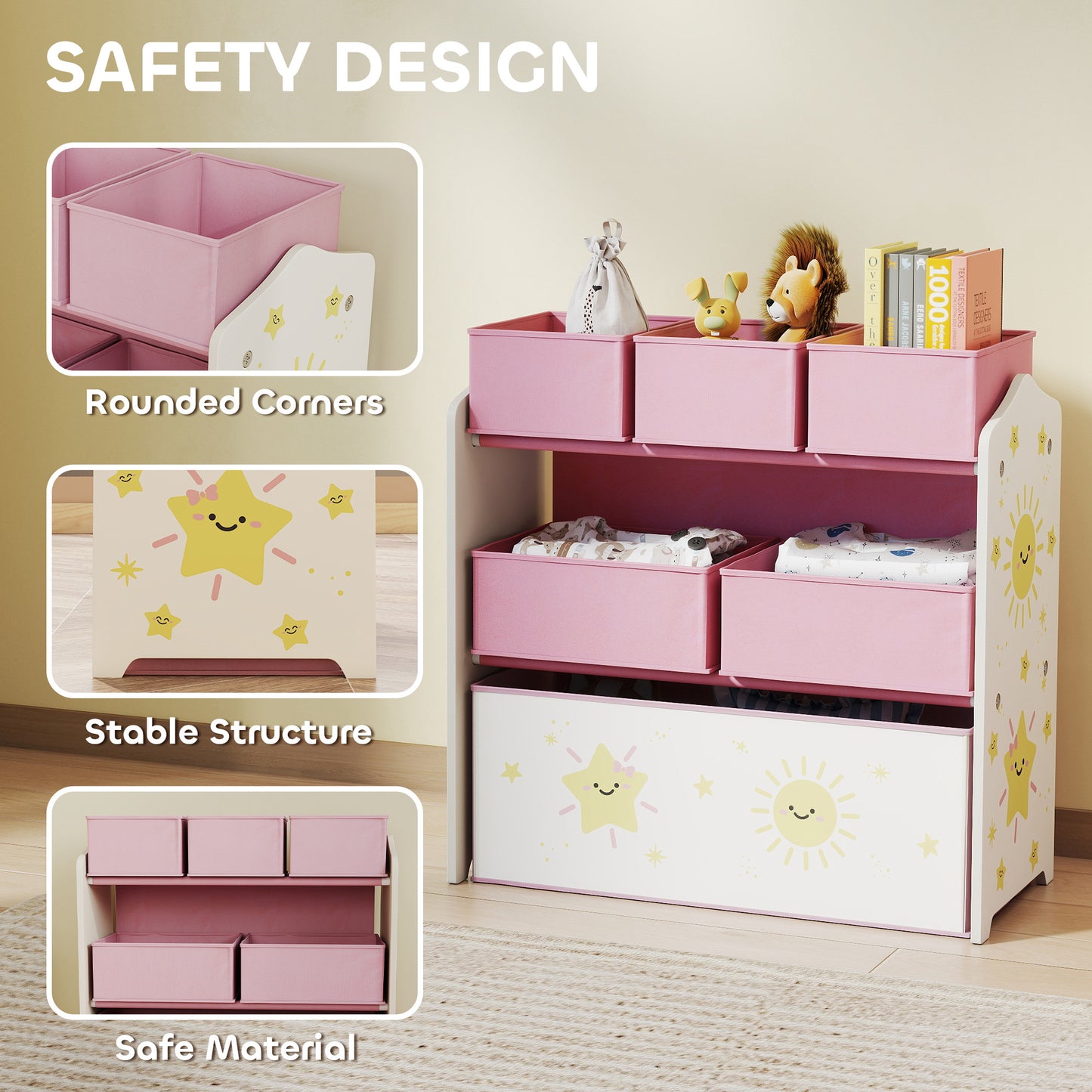 Kids Toy Storage Units, 3-Tier Toy Organiser Shelf