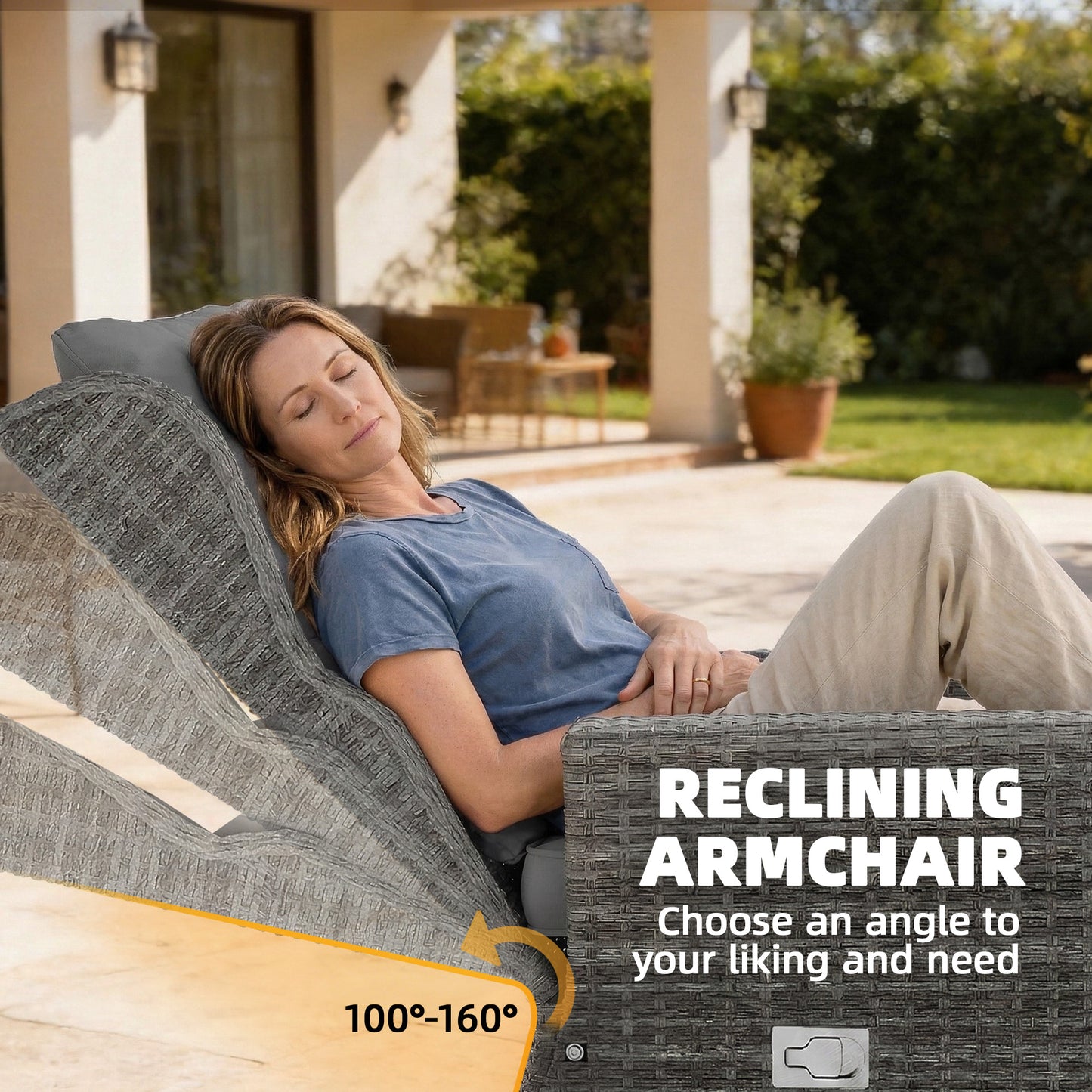 5 Seater Rattan Garden Furniture Set with Sofa, Reclining Chairs