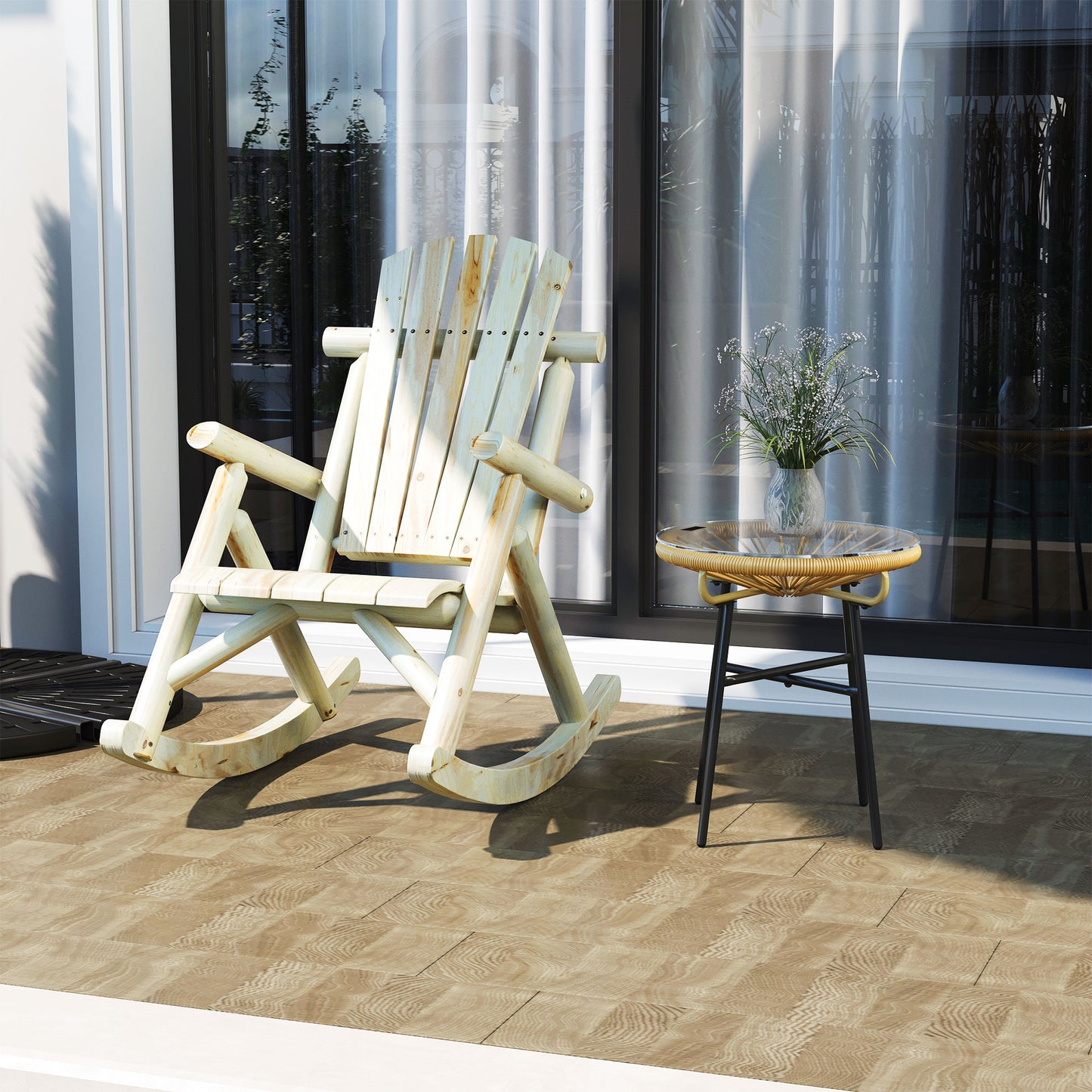 2 Piece Adirondack Chair Cedar Wood Ergonomic Rocking Chair Porch