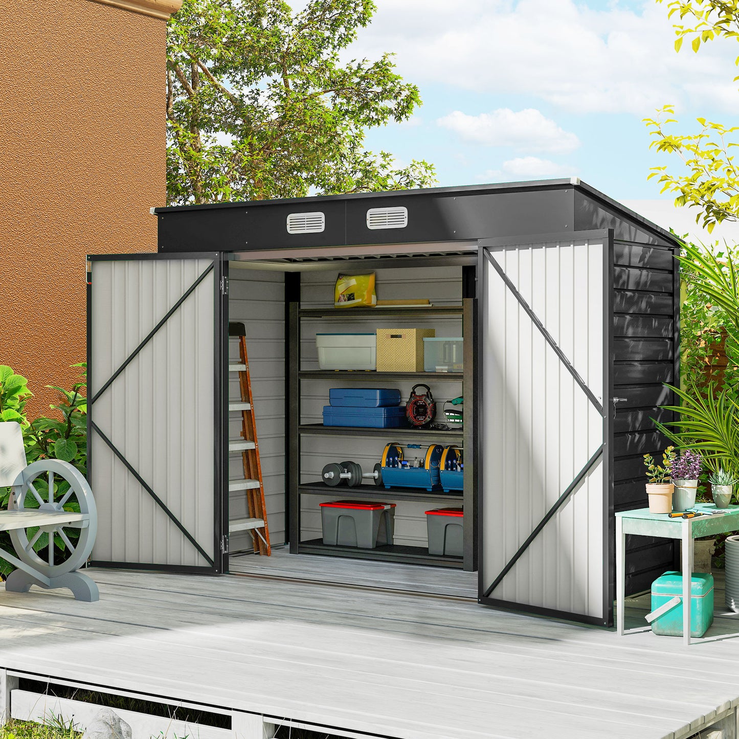 3.7 x 7.9ft Galvanised Steel Shed, with Latched Door and Padlock