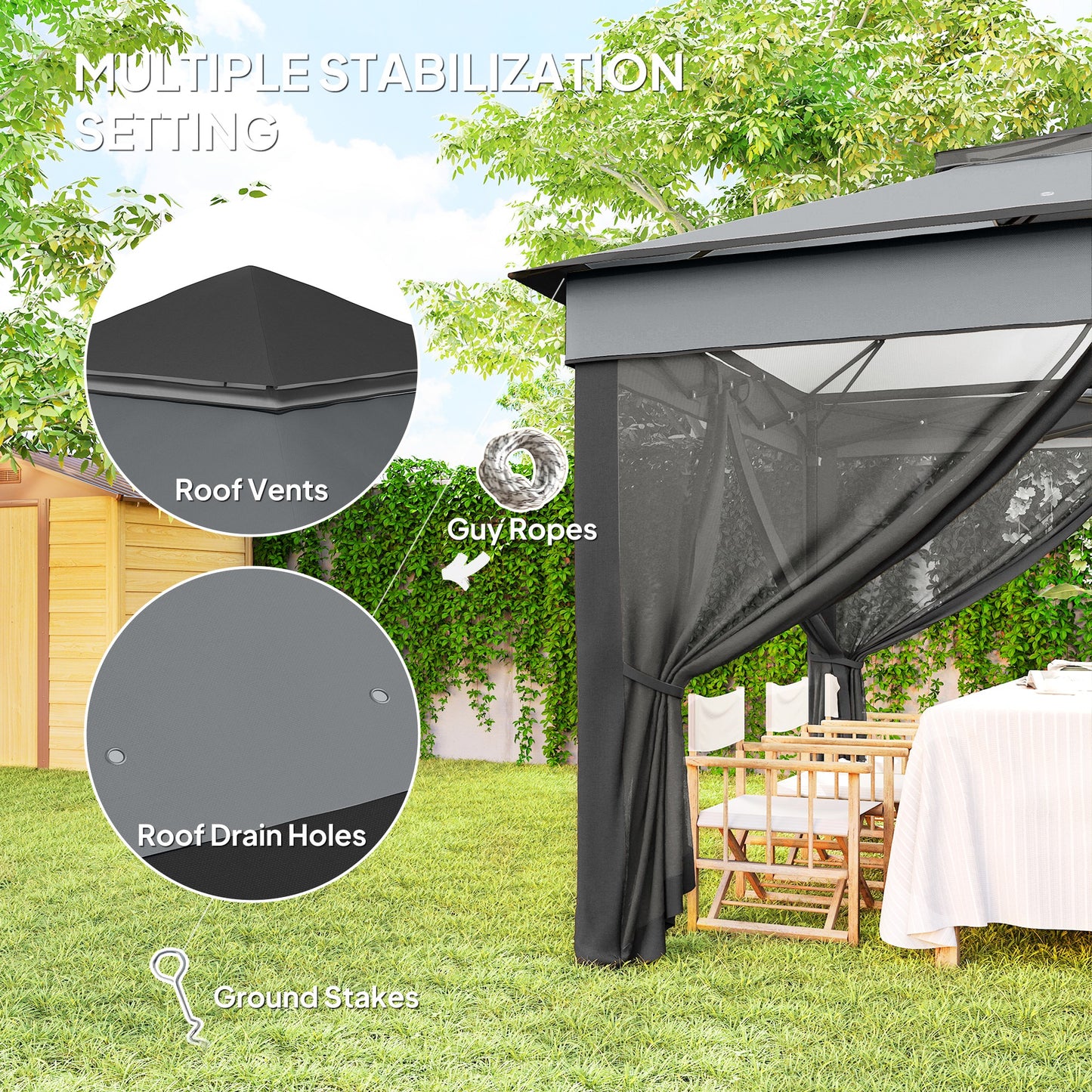 3 x 3(m) Pop Up Gazebo, Height Adjustable Instant Event Shelter