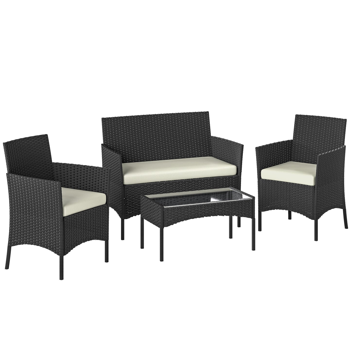 4 Piece Rattan Garden Furniture Sofa Set with Loveseat, Armchairs
