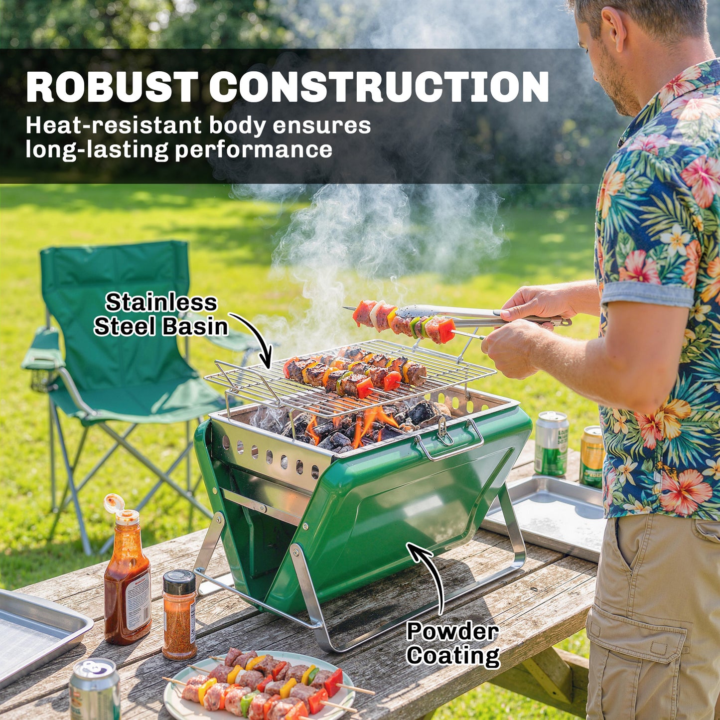 Charcoal BBQ Grill Portable Stainless Steel Barbecue