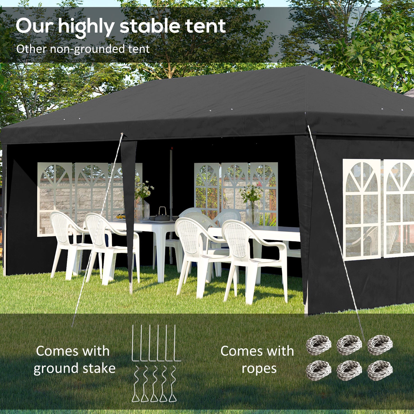 3 x 6m Pop-Up Gazebo, with Removable Walls