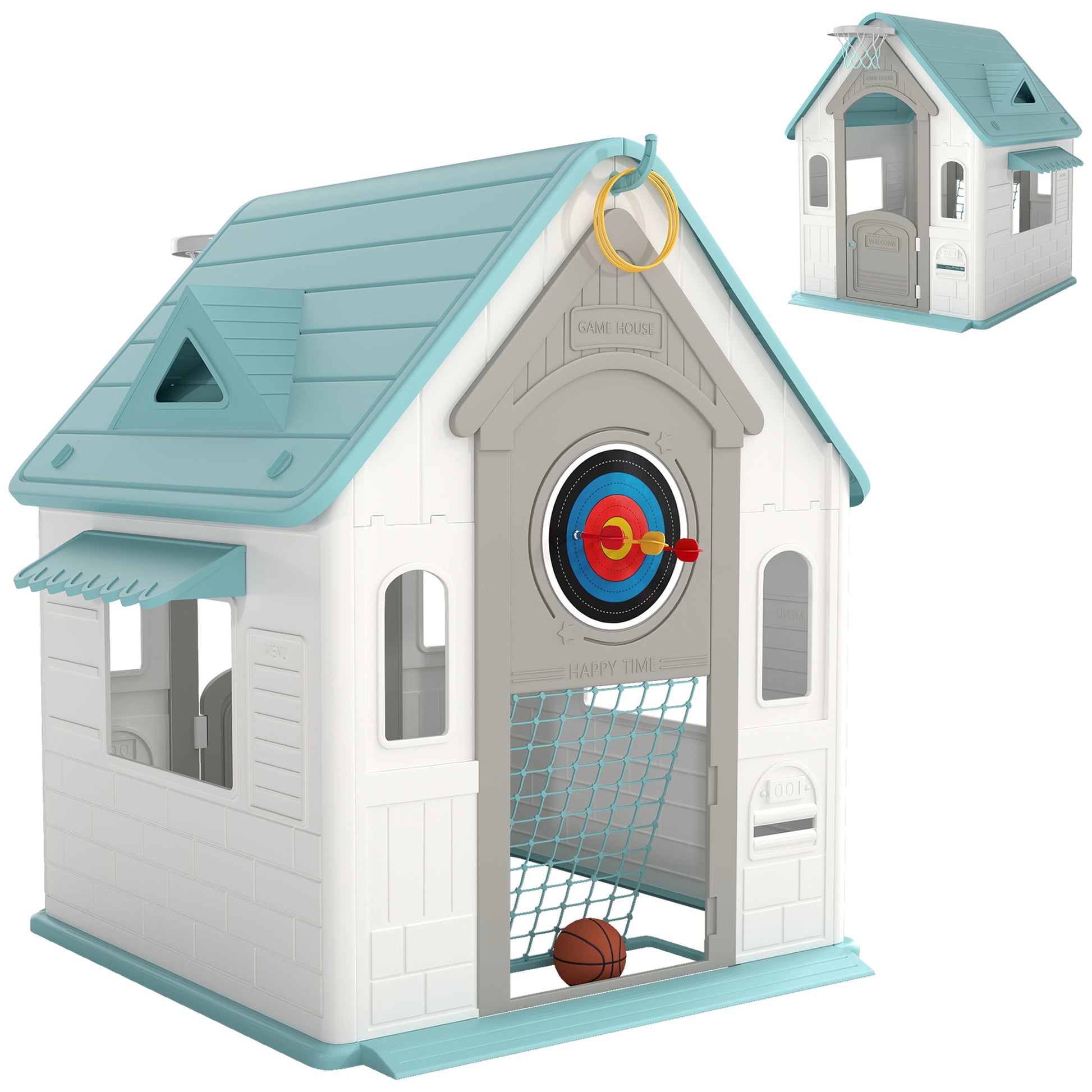 5-in-1 Playhouse for Kids Outdoor Indoor with Basketball Hoop