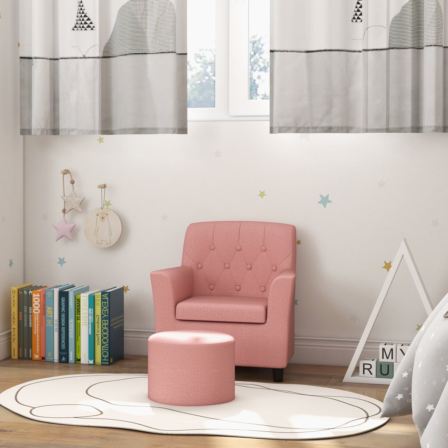 2PCs Kids Sofa Set with Footrest, for Playroom, Bedroom