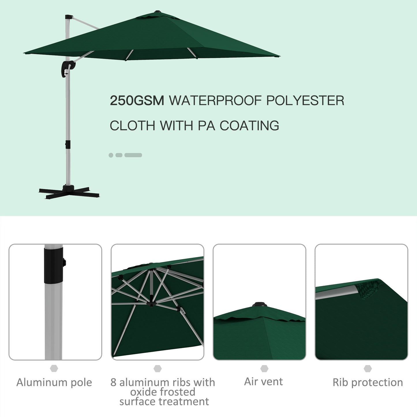 Square Cantilever Garden Parasol, with Five-Position Canopy