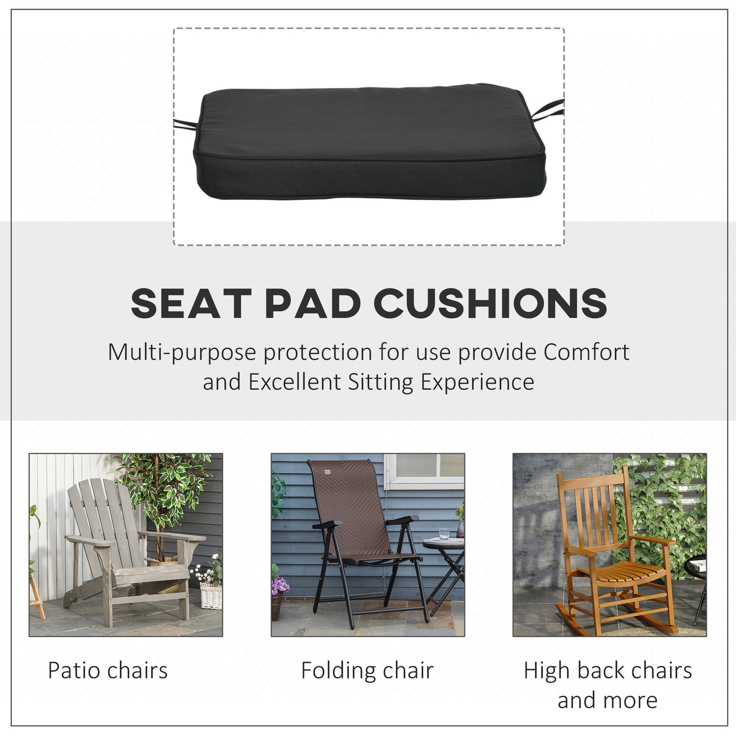 Set of 6 Chair Cushion Seat Pads Dining Chair w/ Straps Indoor