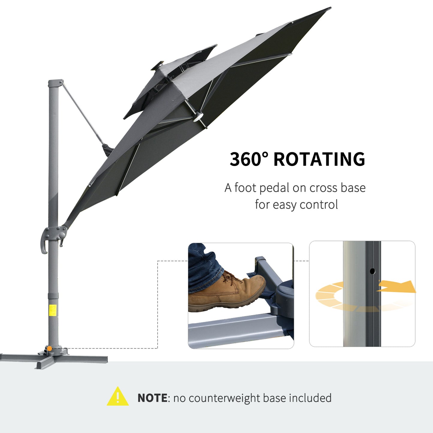 3m Cantilever Parasol w/ Solar Lights Power Bank Base 360° Spin