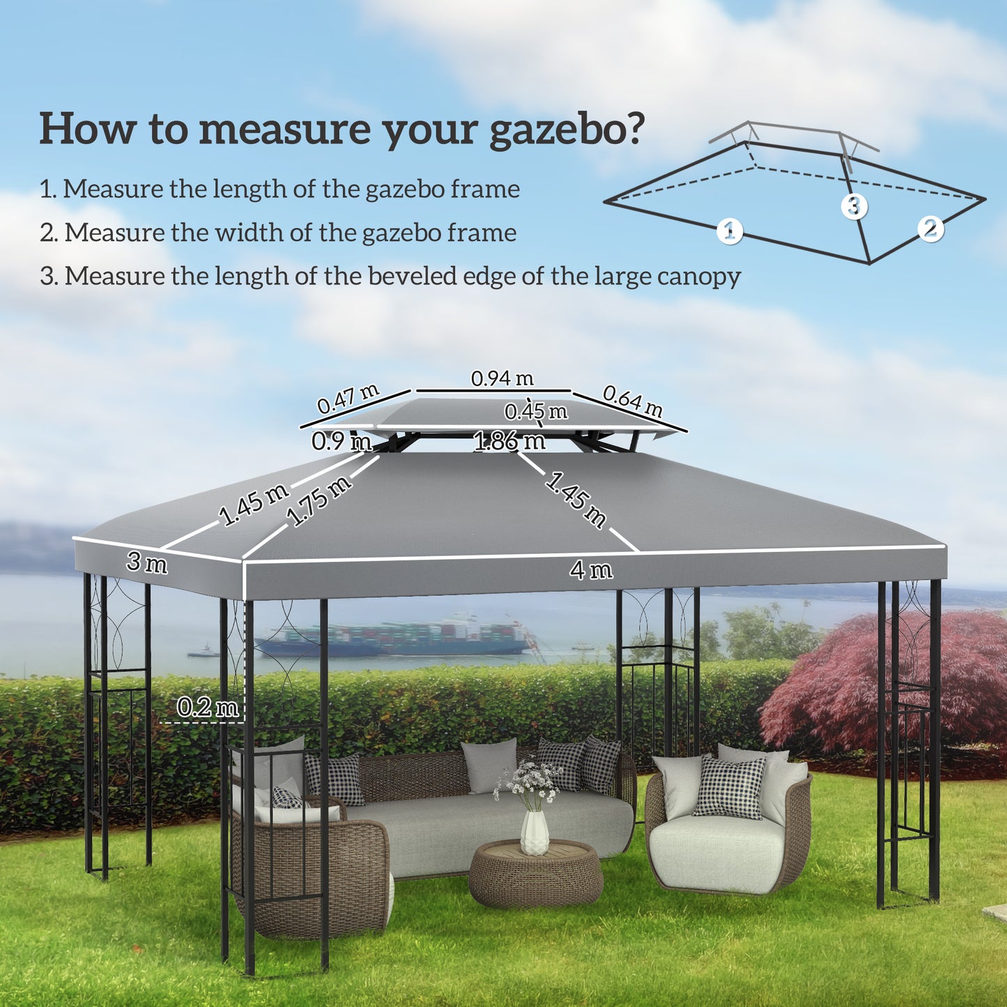 Gazebo Roof Replacement, for 3 x 4m Frames
