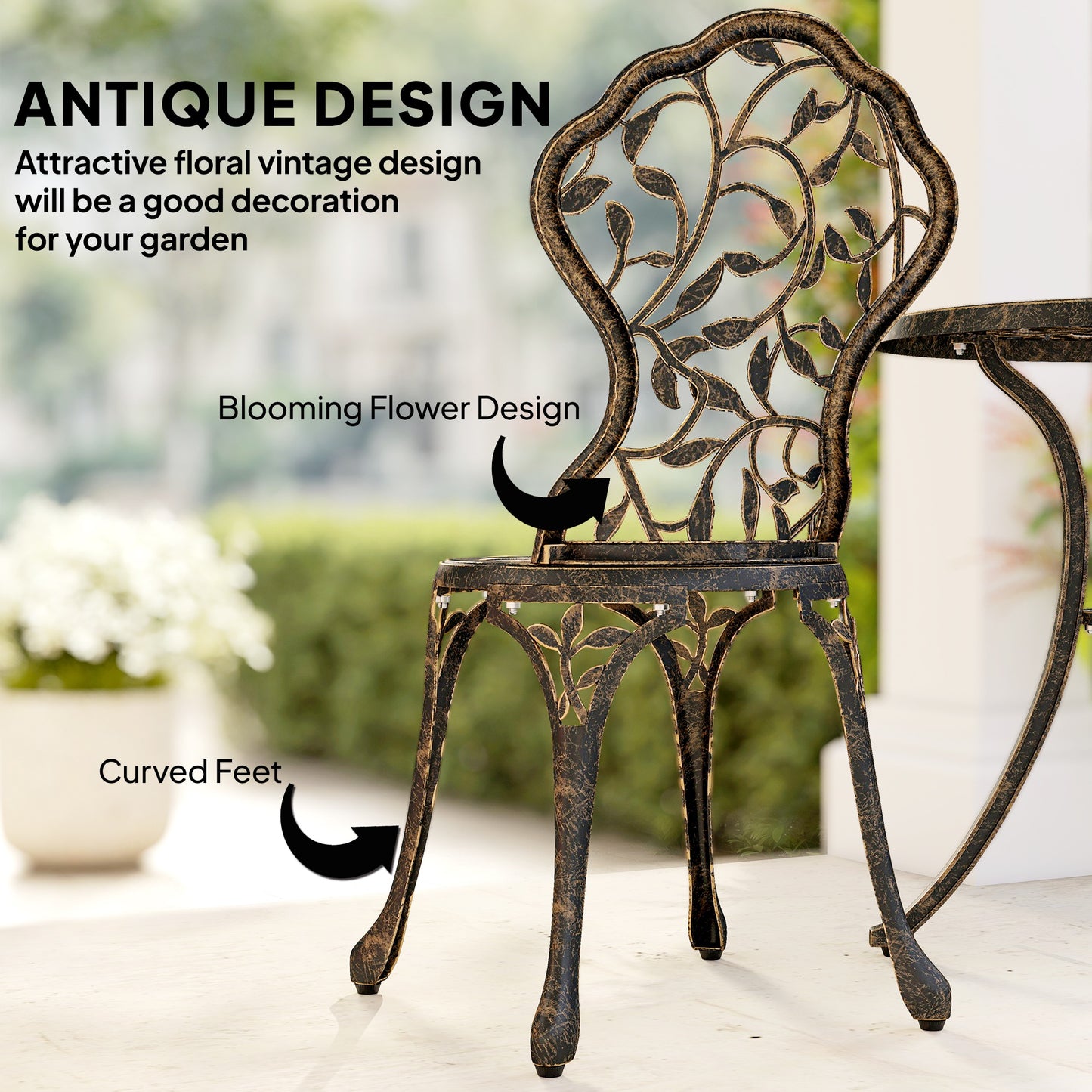 3 Pcs Aluminium Bistro Set Garden Furniture Dining Table Chairs (1)