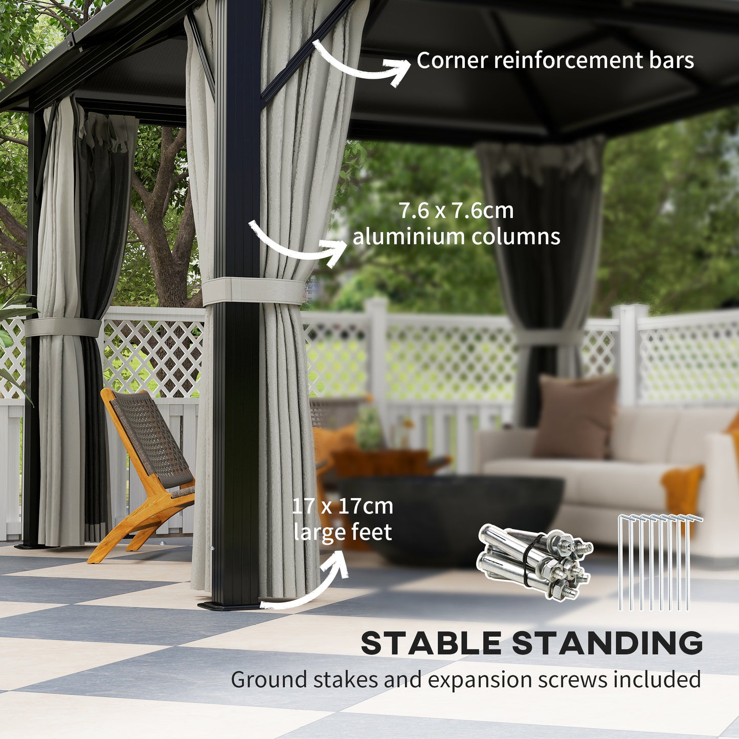 3 x 3(m) Hardtop Gazebo Canopy with UPF30+ Double Polycarbonate Roof