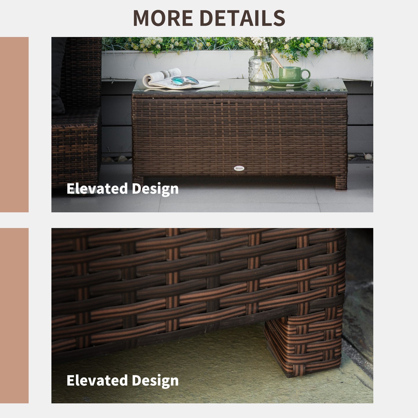 PE Rattan Garden Coffee Table with Glass Table Top