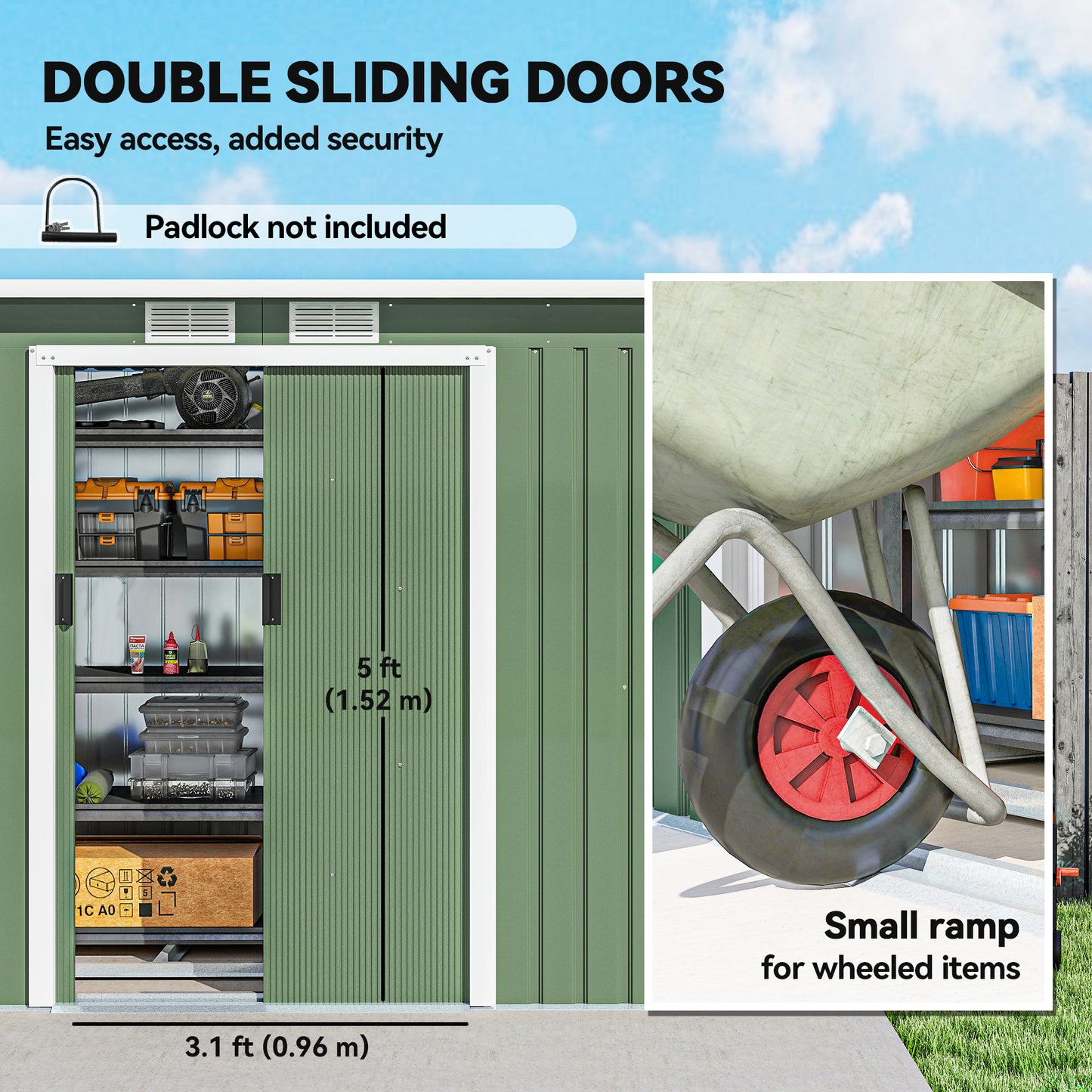 9ft x 4ft Metal Garden Shed, Outdoor Tool House with Foundation Kit