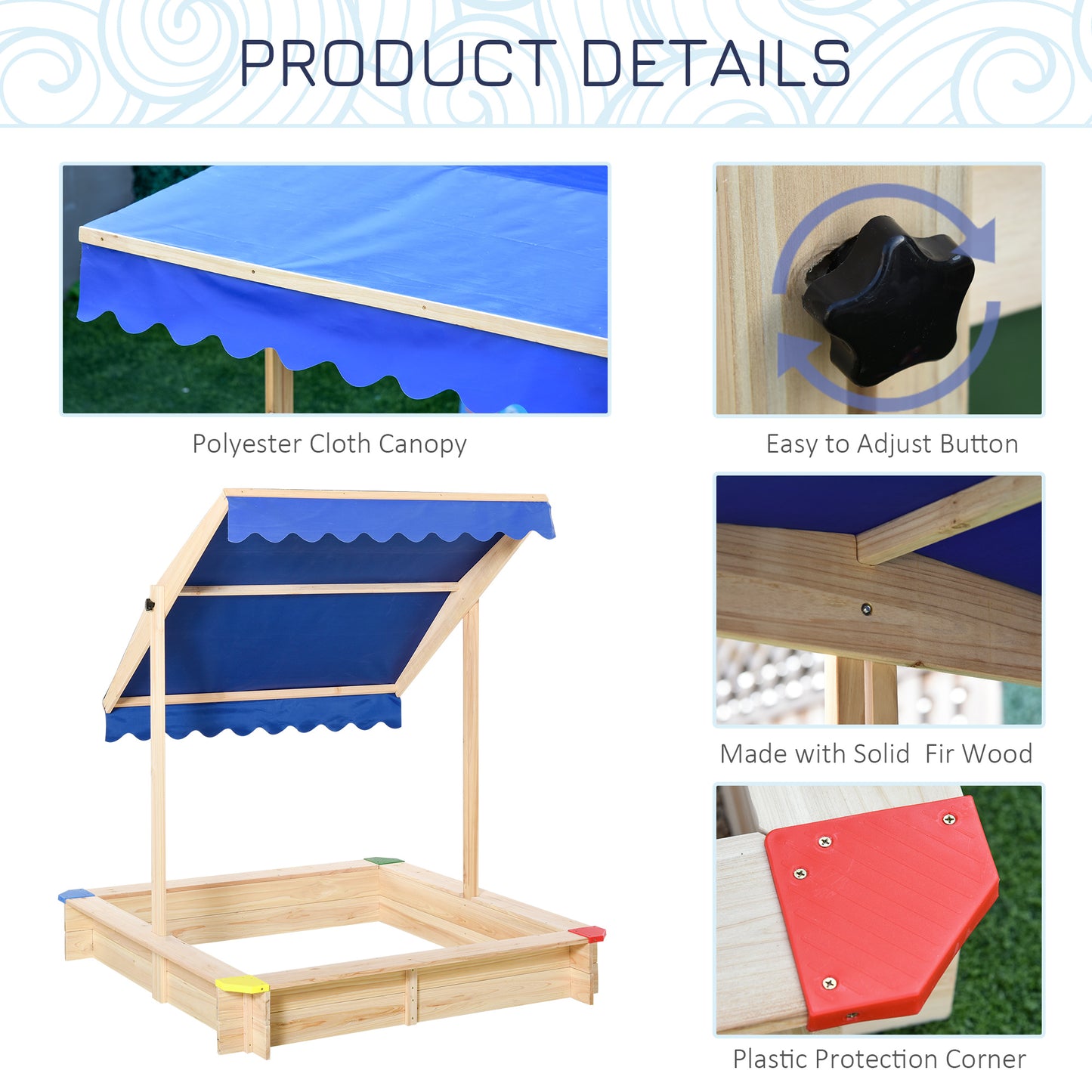 Kids Wooden Sand Pit Sandbox Children Square Outdoor Playset