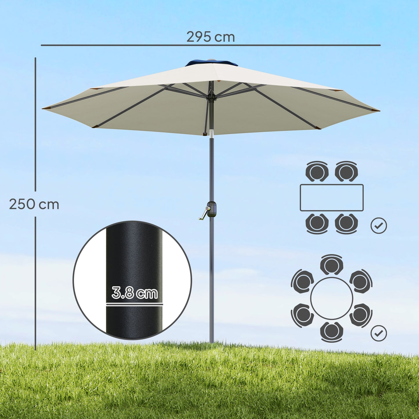 3(m) Tilting Parasol Garden Umbrellas, Outdoor Sun Shade with 8 Ribs
