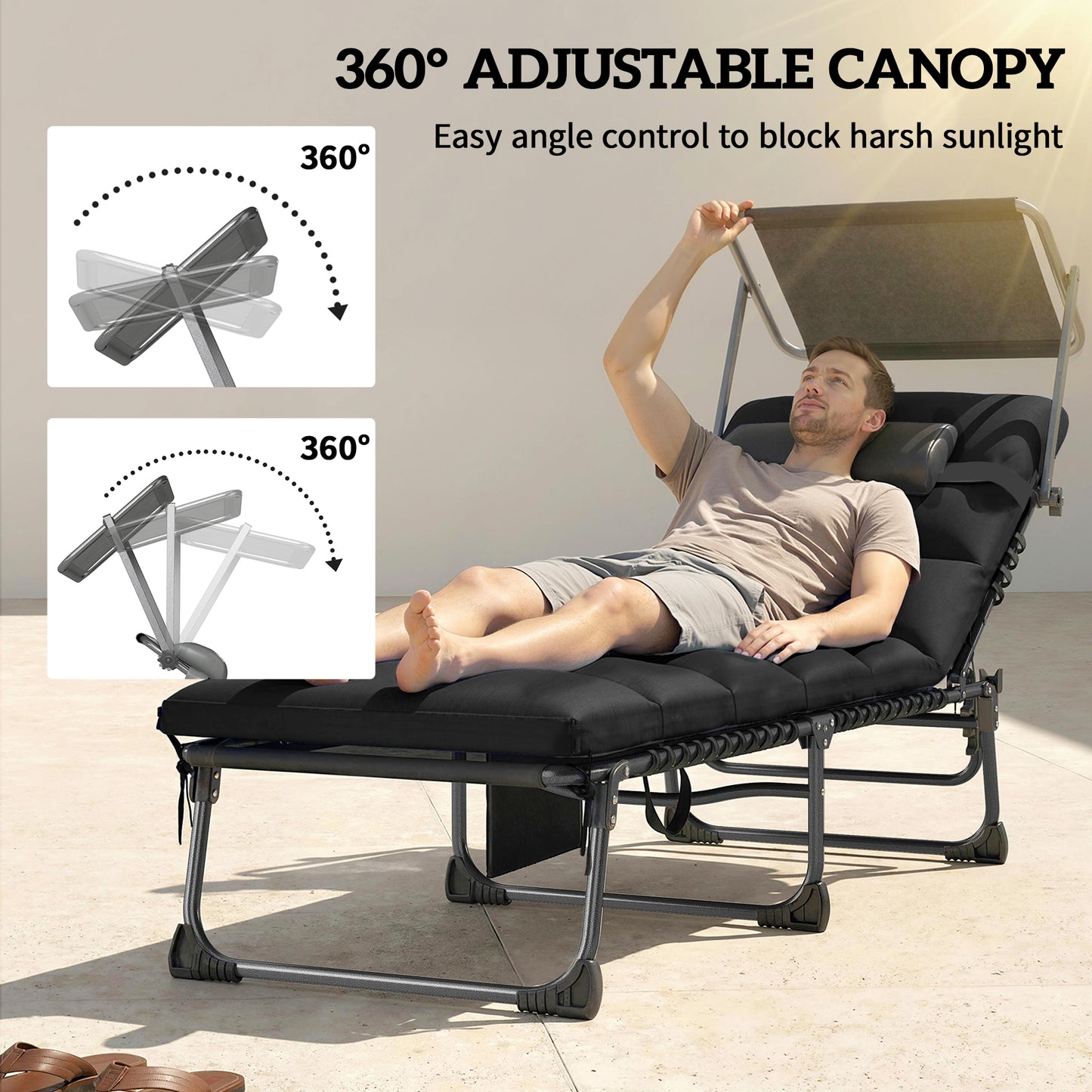 Folding Sun Loungers Set of 2 with Canopy